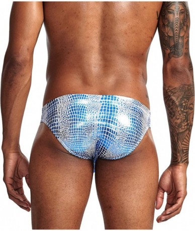 Briefs Men Shiny Snake Skin Pattern Swim Briefs Bikini Swimsuit for Men - 1silver1blue(2pack) - CN18T3INMTQ $26.59