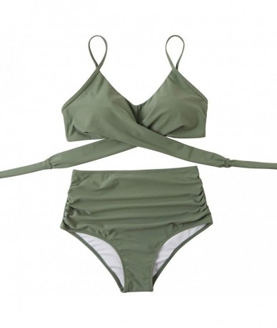 Sets Women Wrap Bikini Set Push Up High Waisted 2 Piece Swimsuits - 87 Army Green - CC194UWK5A5 $49.97