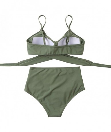 Sets Women Wrap Bikini Set Push Up High Waisted 2 Piece Swimsuits - 87 Army Green - CC194UWK5A5 $49.97