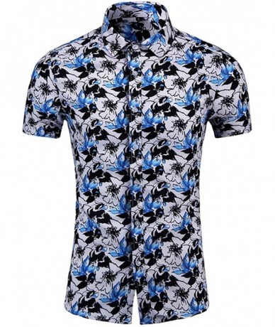 Racing Mens Fashion Retro Printed Shirt- Casual Button-Down Shirt Long Sleeve Printed Tops Shirt - Blue 1 - CN196556YK4 $32.34