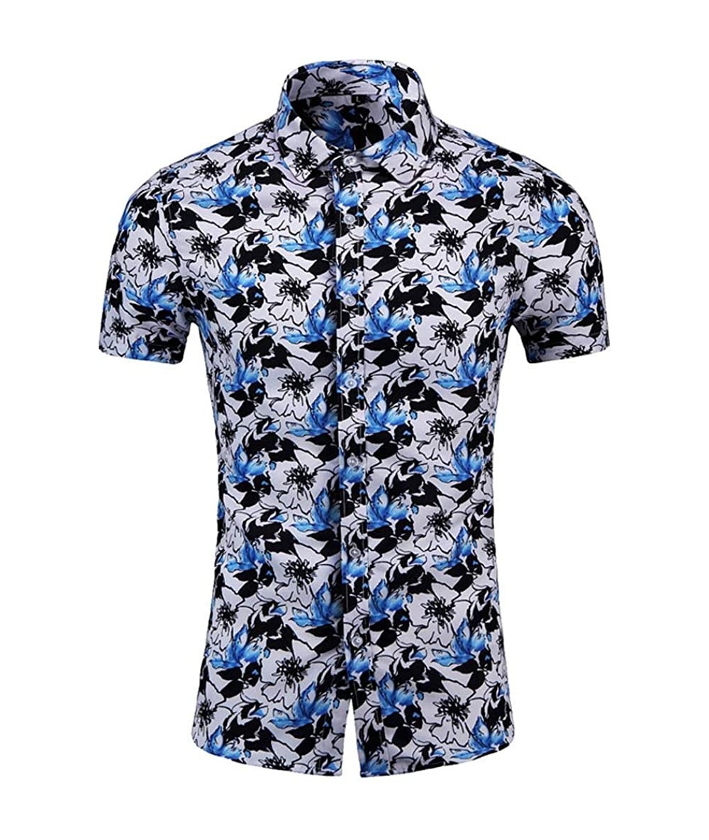 Racing Mens Fashion Retro Printed Shirt- Casual Button-Down Shirt Long Sleeve Printed Tops Shirt - Blue 1 - CN196556YK4 $32.34