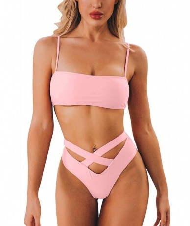 Sets Womens Sexy High Waist Bandage Bikini Beachwear Swimsuit - Pink - C318QH9SH2D $39.01