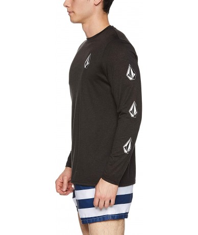 Rash Guards Men's Deadly Stones Long Sleeve UPF 30+ Rashguard - Black - CI1839CGC7R $67.97