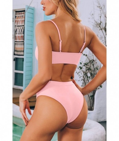 Sets Womens Sexy High Waist Bandage Bikini Beachwear Swimsuit - Pink - C318QH9SH2D $39.01