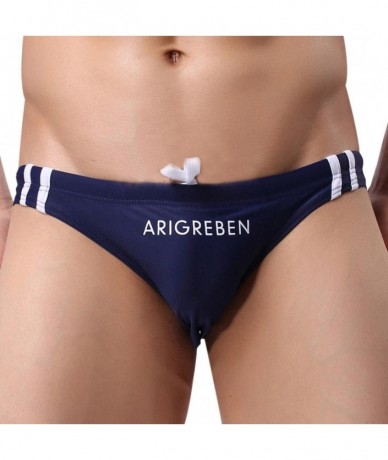 Briefs Men Arigreben Swimwear Tie Rope Swimwear Underwear Skinny Solid Boxer Brief - Navy - CT18DDLZQHO $33.42