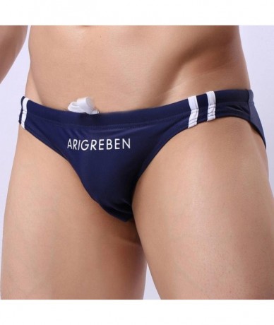 Briefs Men Arigreben Swimwear Tie Rope Swimwear Underwear Skinny Solid Boxer Brief - Navy - CT18DDLZQHO $33.42