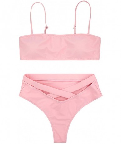 Sets Womens Sexy High Waist Bandage Bikini Beachwear Swimsuit - Pink - C318QH9SH2D $39.01