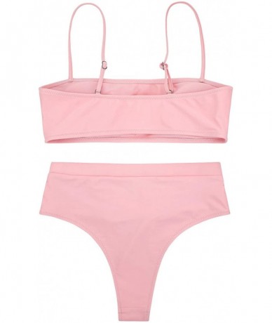 Sets Womens Sexy High Waist Bandage Bikini Beachwear Swimsuit - Pink - C318QH9SH2D $39.01