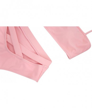 Sets Womens Sexy High Waist Bandage Bikini Beachwear Swimsuit - Pink - C318QH9SH2D $39.01