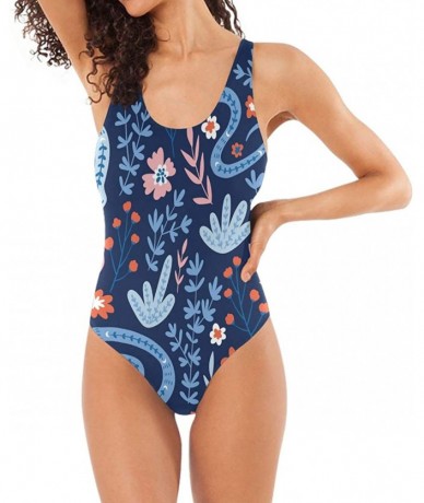 One-Pieces Women's Adjustable Strap One Piece Turquoise Floral Blooms Monokini Swimsuit - Snakes and Flowers - C618R2D7THZ $4...