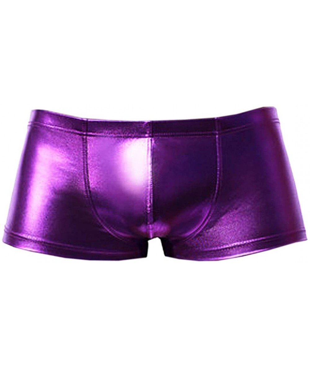 Briefs Men Shiny Metallic Liquid Wet Look Underwear Bikini Swimsuit Underpants Underwear Boxer Brief Trunks - Purple - CF18U2...