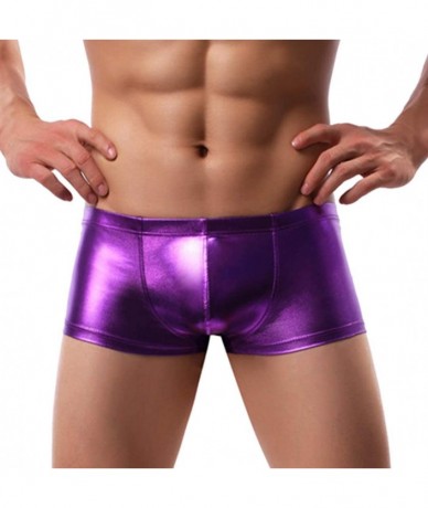 Briefs Men Shiny Metallic Liquid Wet Look Underwear Bikini Swimsuit Underpants Underwear Boxer Brief Trunks - Purple - CF18U2...