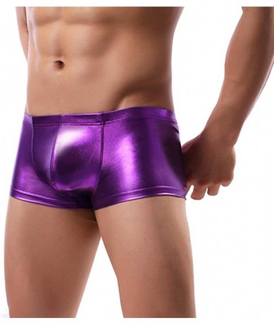 Briefs Men Shiny Metallic Liquid Wet Look Underwear Bikini Swimsuit Underpants Underwear Boxer Brief Trunks - Purple - CF18U2...