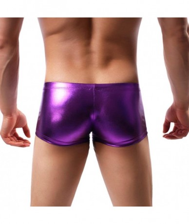 Briefs Men Shiny Metallic Liquid Wet Look Underwear Bikini Swimsuit Underpants Underwear Boxer Brief Trunks - Purple - CF18U2...