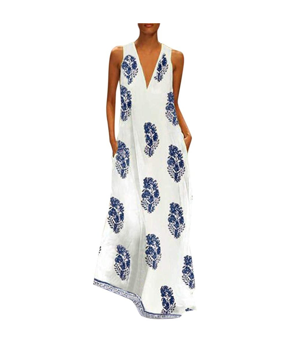 Cover-Ups Women's Sleeveless Maxi Dress Vintage Boho Floral Summer Beach Tunic Tank Dress Casual Loose Swing Long Dresses - Z...