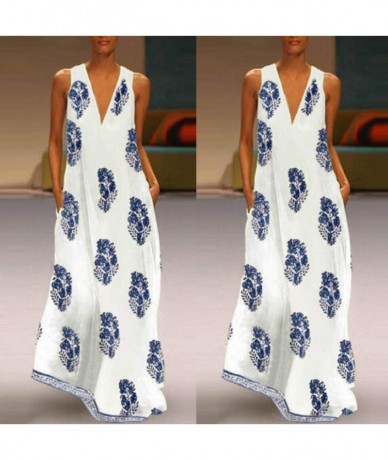 Cover-Ups Women's Sleeveless Maxi Dress Vintage Boho Floral Summer Beach Tunic Tank Dress Casual Loose Swing Long Dresses - Z...