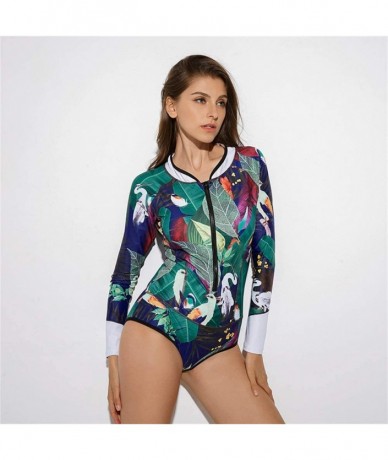 One-Pieces Women Long Sleeve Zip UV Protection Rashguard Swimwear Surfing Fashion One Piece Swimsuit Printing Bathing Suit 24...