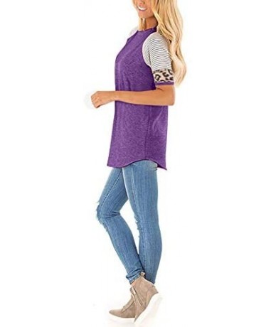 Tankinis Women Short Sleeve Casual Comfy Leopard Stripe Sequin Tunics Loose Tops Blouse T Shirt - L-purple - CU196EG62L6 $25.66