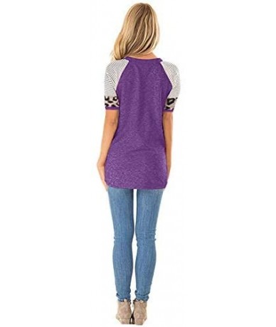 Tankinis Women Short Sleeve Casual Comfy Leopard Stripe Sequin Tunics Loose Tops Blouse T Shirt - L-purple - CU196EG62L6 $25.66