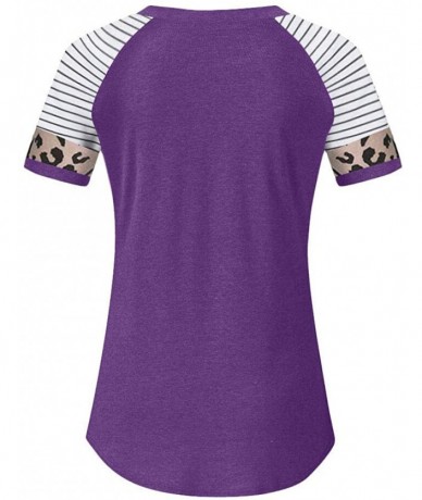 Tankinis Women Short Sleeve Casual Comfy Leopard Stripe Sequin Tunics Loose Tops Blouse T Shirt - L-purple - CU196EG62L6 $25.66