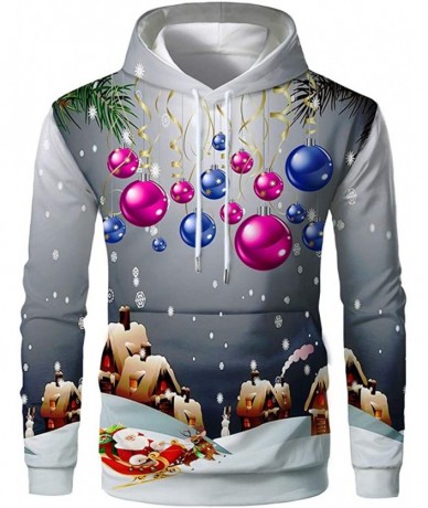 Rash Guards Couple Cute 3D Santa Print Ugly Christmas Kangaroo Pocket Sweatshirt Hoodies Pullover - Gray a - CE193M34QR8 $44.35