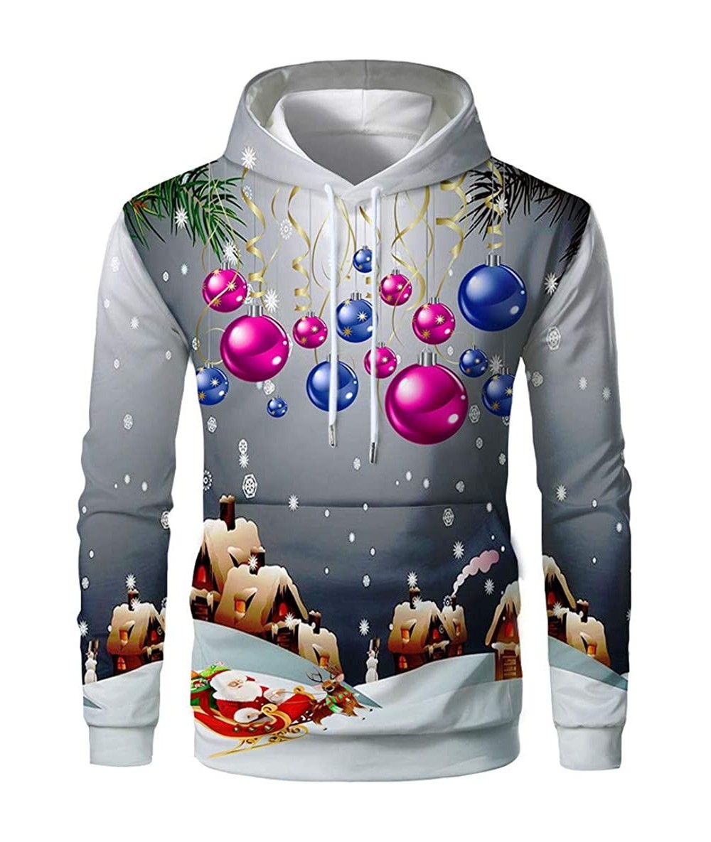 Rash Guards Couple Cute 3D Santa Print Ugly Christmas Kangaroo Pocket Sweatshirt Hoodies Pullover - Gray a - CE193M34QR8 $44.35