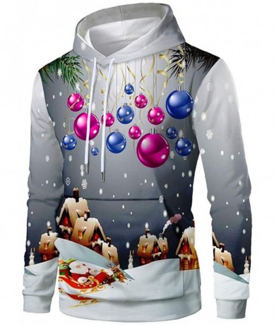 Rash Guards Couple Cute 3D Santa Print Ugly Christmas Kangaroo Pocket Sweatshirt Hoodies Pullover - Gray a - CE193M34QR8 $44.35