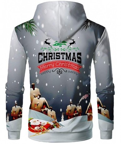 Rash Guards Couple Cute 3D Santa Print Ugly Christmas Kangaroo Pocket Sweatshirt Hoodies Pullover - Gray a - CE193M34QR8 $44.35