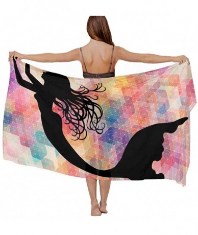 Cover-Ups Women Chiffon Scarf Summer Beach Wrap Skirt Swimwear Bikini Cover-up - Mermaid Colorful Geometic - CX190HIX7AA $44.92