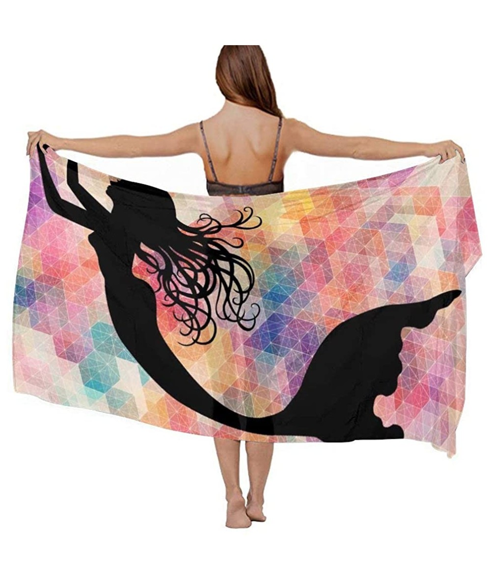 Cover-Ups Women Chiffon Scarf Summer Beach Wrap Skirt Swimwear Bikini Cover-up - Mermaid Colorful Geometic - CX190HIX7AA $44.92