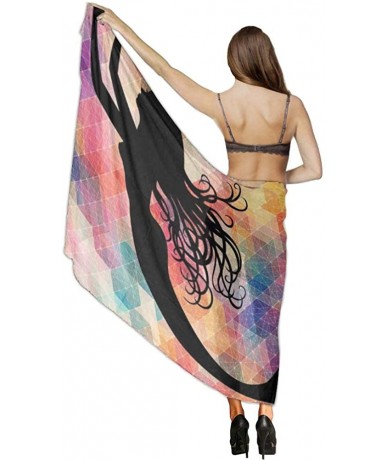 Cover-Ups Women Chiffon Scarf Summer Beach Wrap Skirt Swimwear Bikini Cover-up - Mermaid Colorful Geometic - CX190HIX7AA $44.92