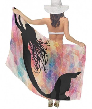 Cover-Ups Women Chiffon Scarf Summer Beach Wrap Skirt Swimwear Bikini Cover-up - Mermaid Colorful Geometic - CX190HIX7AA $44.92