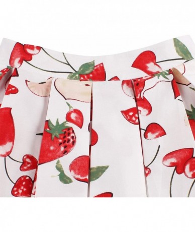 Racing Women's Vintage Knee Length Flare Floral A Line Pleated Skirt - Pleated-strawberry-white - C1188NYEXHA $49.34