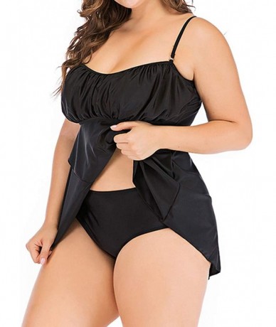 Sets Swimwear for Womens- Summer Plus Size Push-up One-Piece Swim Dress Beachwear Tankini Bikini - Black7 - C818R67H5TQ $29.54