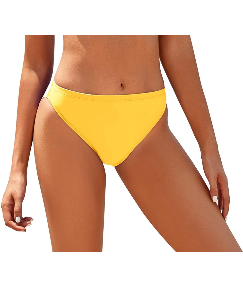 Tankinis Women Full Coverage Solid Bikini Bottom Swimsuit Mid Rise High Cut Spandex Swim Dance Gym Briefs - Yellow - C712LKGV...