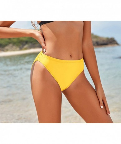 Tankinis Women Full Coverage Solid Bikini Bottom Swimsuit Mid Rise High Cut Spandex Swim Dance Gym Briefs - Yellow - C712LKGV...