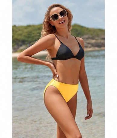 Tankinis Women Full Coverage Solid Bikini Bottom Swimsuit Mid Rise High Cut Spandex Swim Dance Gym Briefs - Yellow - C712LKGV...