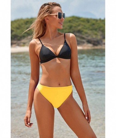 Tankinis Women Full Coverage Solid Bikini Bottom Swimsuit Mid Rise High Cut Spandex Swim Dance Gym Briefs - Yellow - C712LKGV...