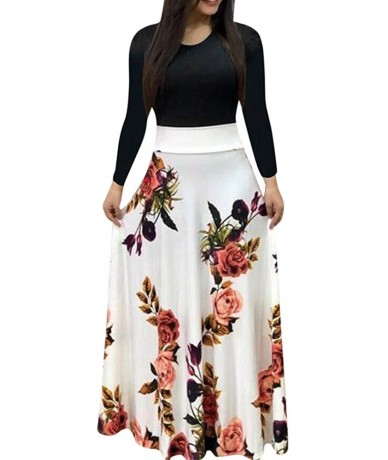 Cover-Ups Women's Maxi Dresses Floral Printed Autumn Casual Long Sleeve Loose Dress with Pockets - White_3 - CG194OTWKLW $31.33