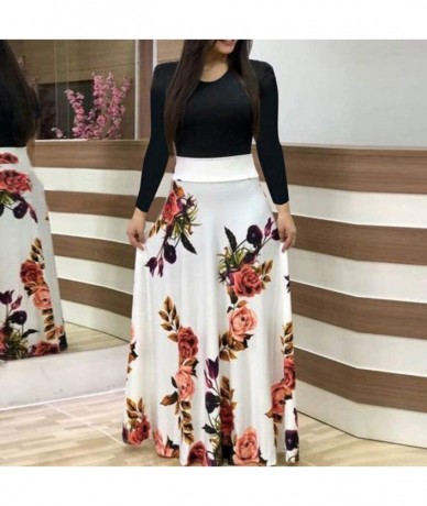 Cover-Ups Women's Maxi Dresses Floral Printed Autumn Casual Long Sleeve Loose Dress with Pockets - White_3 - CG194OTWKLW $31.33