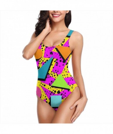 One-Pieces Women's Retro Halter Bikini Bathing Suits Retro 80s Geometric Triangle One Piece Swimsuit Swimwear Beachwear Black...