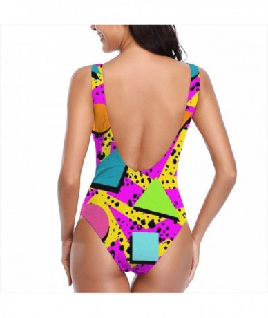 One-Pieces Women's Retro Halter Bikini Bathing Suits Retro 80s Geometric Triangle One Piece Swimsuit Swimwear Beachwear Black...