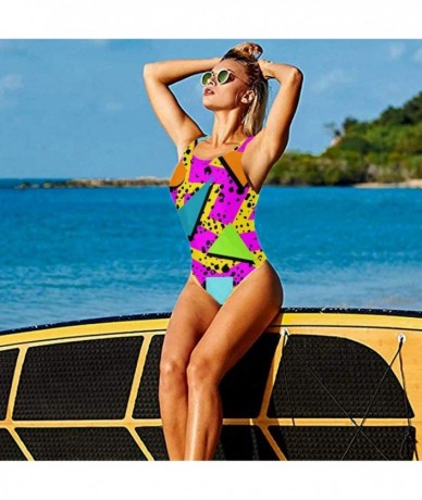 One-Pieces Women's Retro Halter Bikini Bathing Suits Retro 80s Geometric Triangle One Piece Swimsuit Swimwear Beachwear Black...