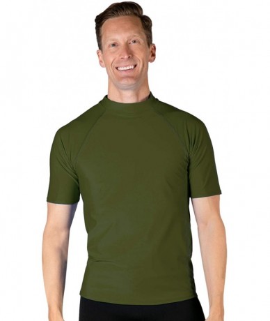 Rash Guards Men's Swim Performance Rash Guard- UPF 50+ Sun Protection - Olive - CA18RC9X7AM $75.83