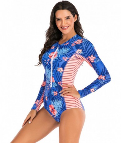 Racing Womens Athletic Training Swimsuit Long Sleeve Rashguard - Blue / Red - CM193TN9U8Q $43.42