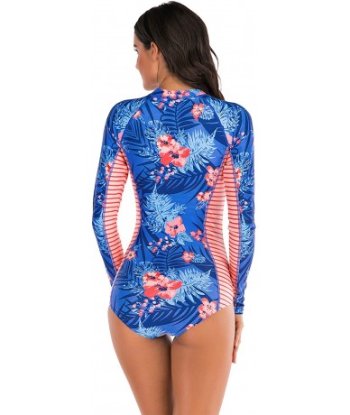 Racing Womens Athletic Training Swimsuit Long Sleeve Rashguard - Blue / Red - CM193TN9U8Q $43.42