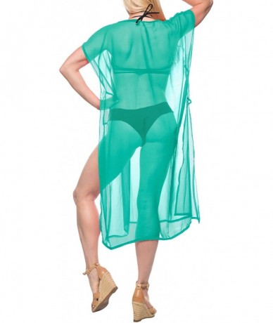 Cover-Ups Women's Swimsuit Bikini Stylish Beach Cover Up Kaftan Solid Plain A - Green_b689 - C21886SCMMW $33.21