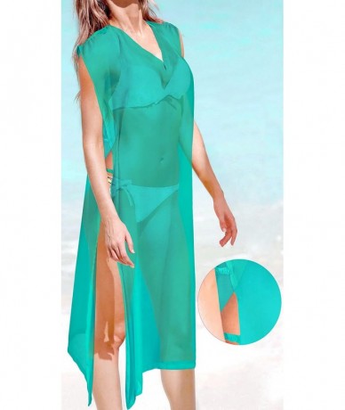 Cover-Ups Women's Swimsuit Bikini Stylish Beach Cover Up Kaftan Solid Plain A - Green_b689 - C21886SCMMW $33.21