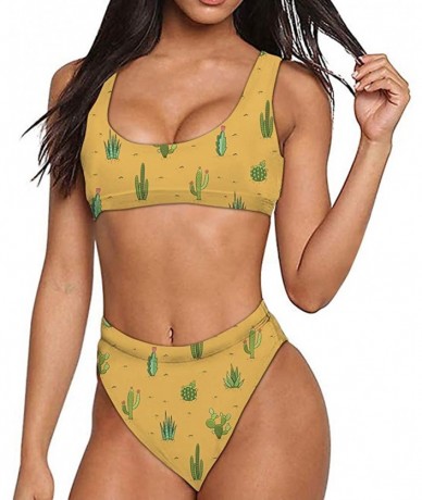 Sets Sport Style Swimsuit Low Scoop Crop Top Tankini 2piece Sets Women Beach Bathing Suit Plus Size - Cactus - CM18QQTYQ5M $5...