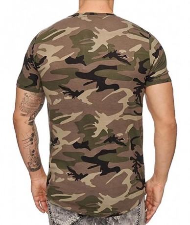 Rash Guards Men's Camouflage Pattern Print Top Casual O-neck Short Sleeve T-Shirt Fashion Slim Pullover With Zipper - Army Gr...